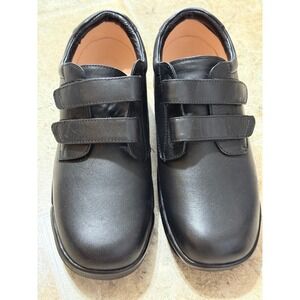 Apex Mens 10.5XW Double Velcro Strap Black Leather Shoes